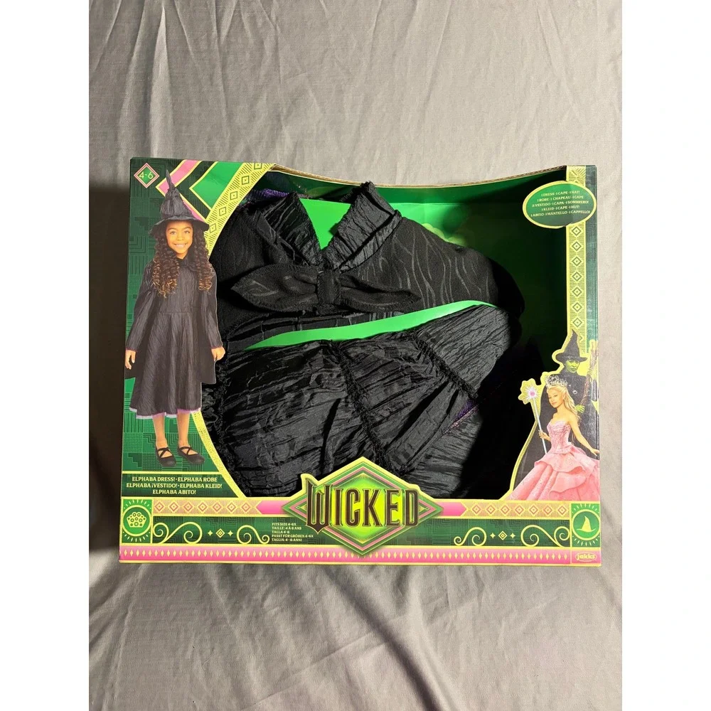 Wicked Movie Elphaba Deluxe Costume Dress Cape Hat Kids Size 4-6X Jakks Pacific